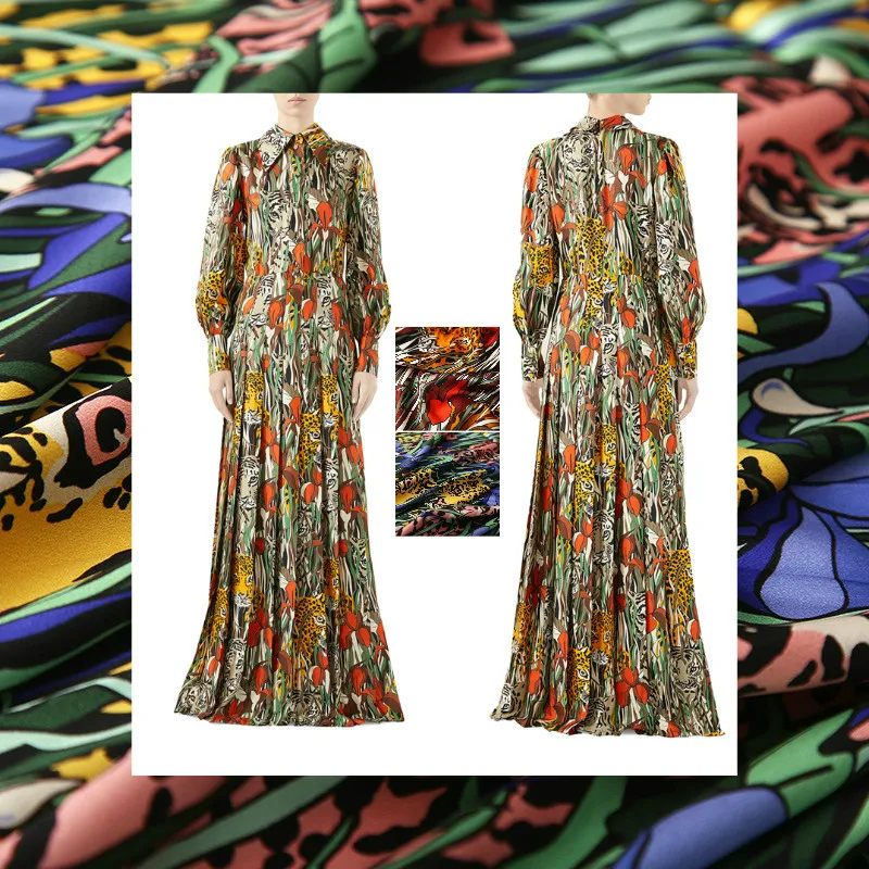 С принтом в виде тигра полиэстер ткань 140 см ширина платье футболка стрейч метр