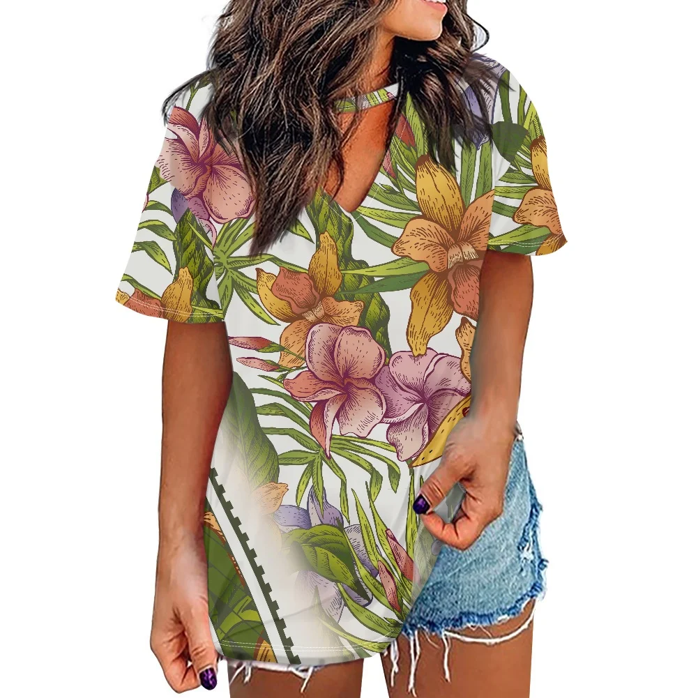 

Summer Women T-Shirt Samoa Tribal Printing Clothing Casual Fashion T-Shirt Large V Neck Short Sleeve Size Everyday Wear Shirt