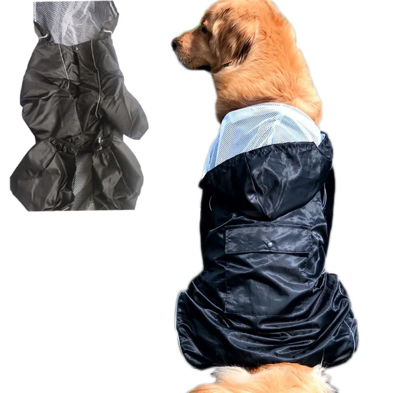 

Дождевик для большой собаки, черный/красный светоотражающий комбинезон с карманами, дождевик для больших собак, пончо золотого ретривера, д...