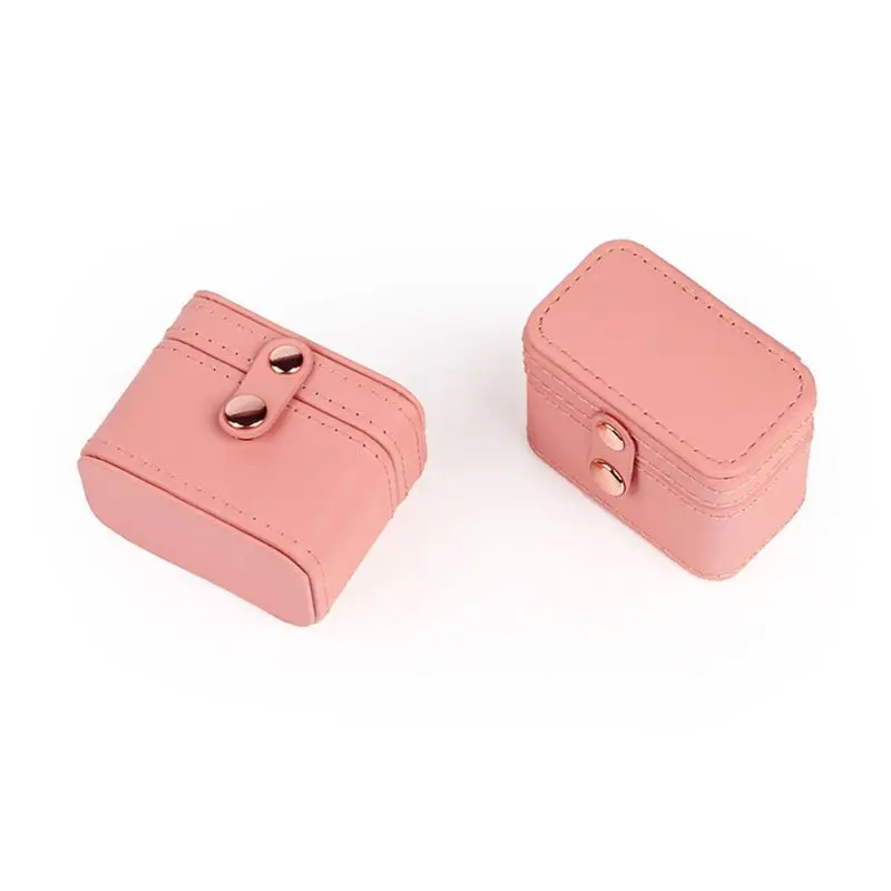 

Mini Snap Leather Ring Storage Box Earring Bangle Display Case Jewelry Organizer Y4QB