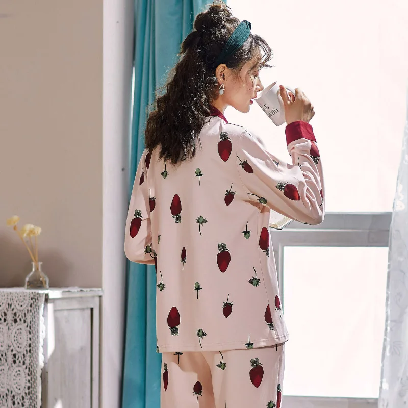 Тонкий милый костюм из чистого хлопка с длинным рукавом на весну и лето домашняя