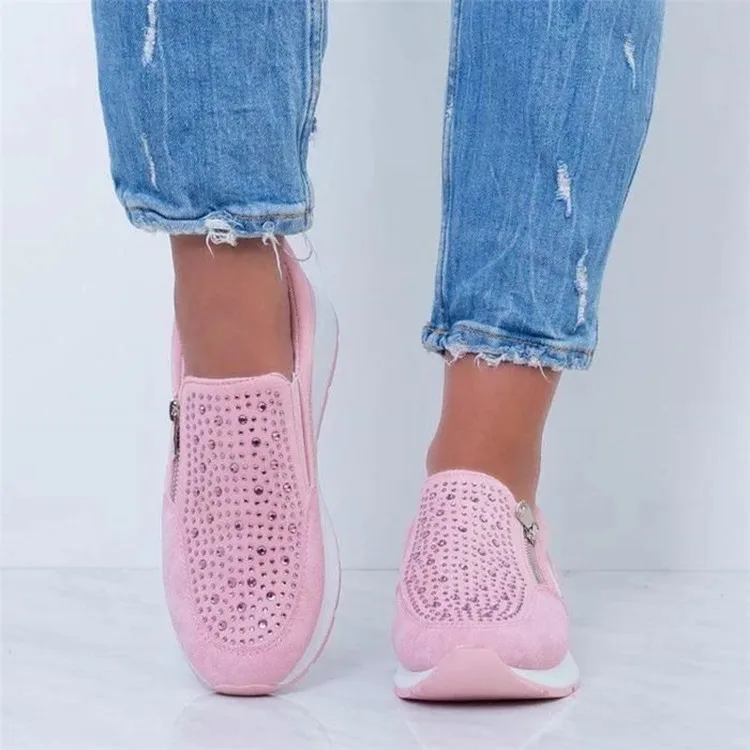 

comemore 2021 New Women Crystal Sneakers women Non-slip Breathable Vulcanized Shoes woman Spring Autumn Casual Zipper Flat Shoes