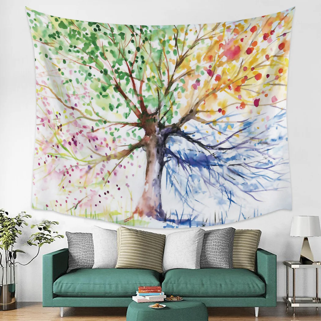 Colorful Life Tree Art Print Tapestry Boho Mandala Tapestries Witchcraft Wall Hanging Hippie Bedspread Blanket Beach Mat | Дом и сад