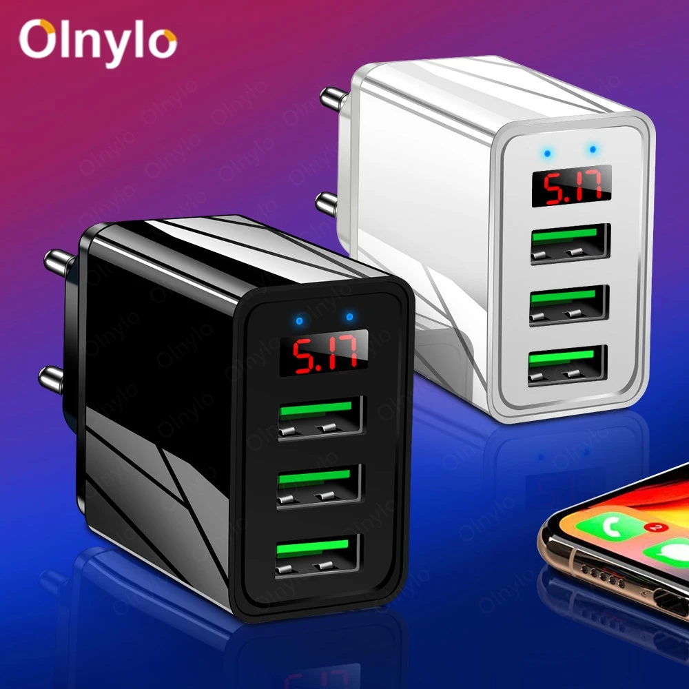 

Olnylo Quick charge 3.0 USB Charger For iPhone 11 X Xiaomi Samsung Huawei 5V 3A Digital Display Fast Charging Wall Phone Charger