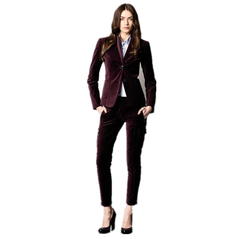 

Fashion Grape Women Tuxedos Shawl Lapel Suit For Women Two Button Business Womens Velvet Suits Office Uniform 2 Piece Set