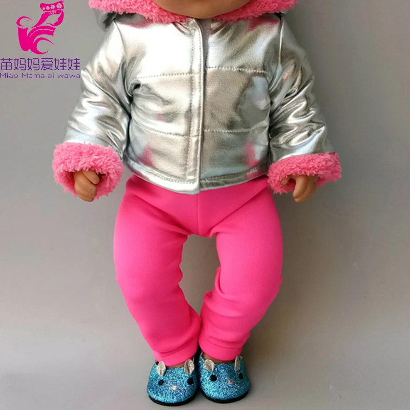 

43cm Baby Doll Clothes silver fur hood 18 Inch girl Doll clothes jacket leggings Girl Christmas Gift