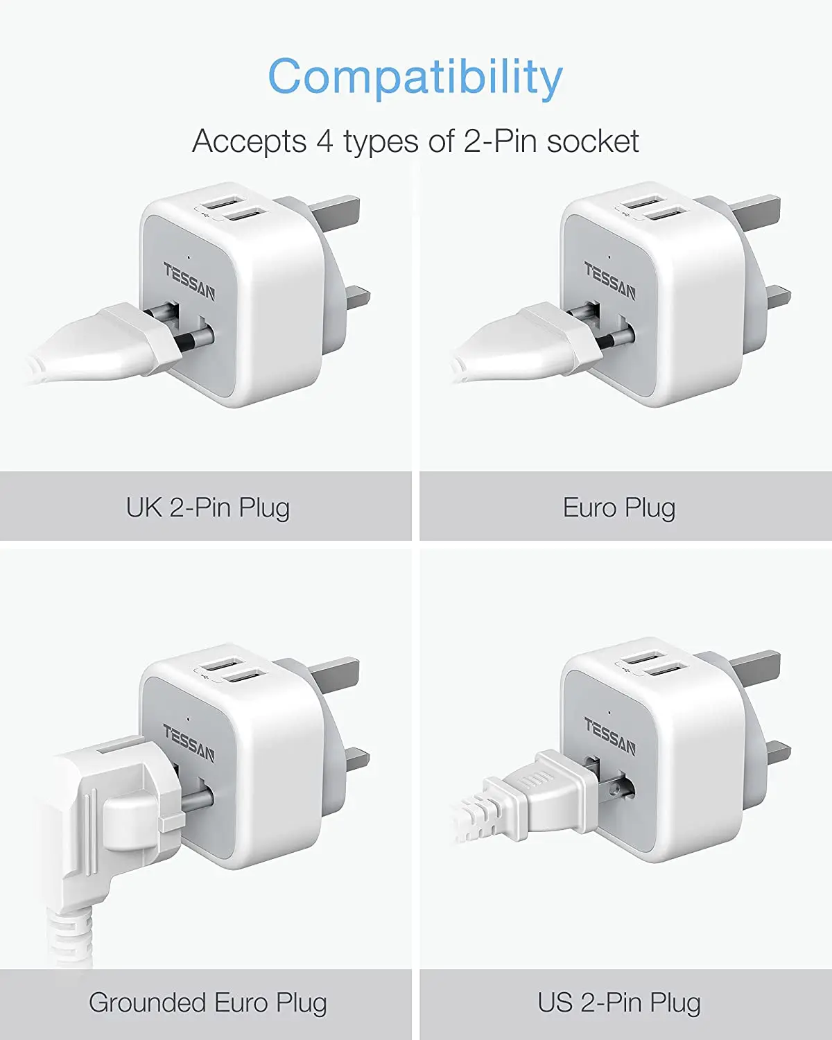 TESSAN 3 в 1 переходник для бритвы с 2 USB-портами 2-контактным до 3-контактным