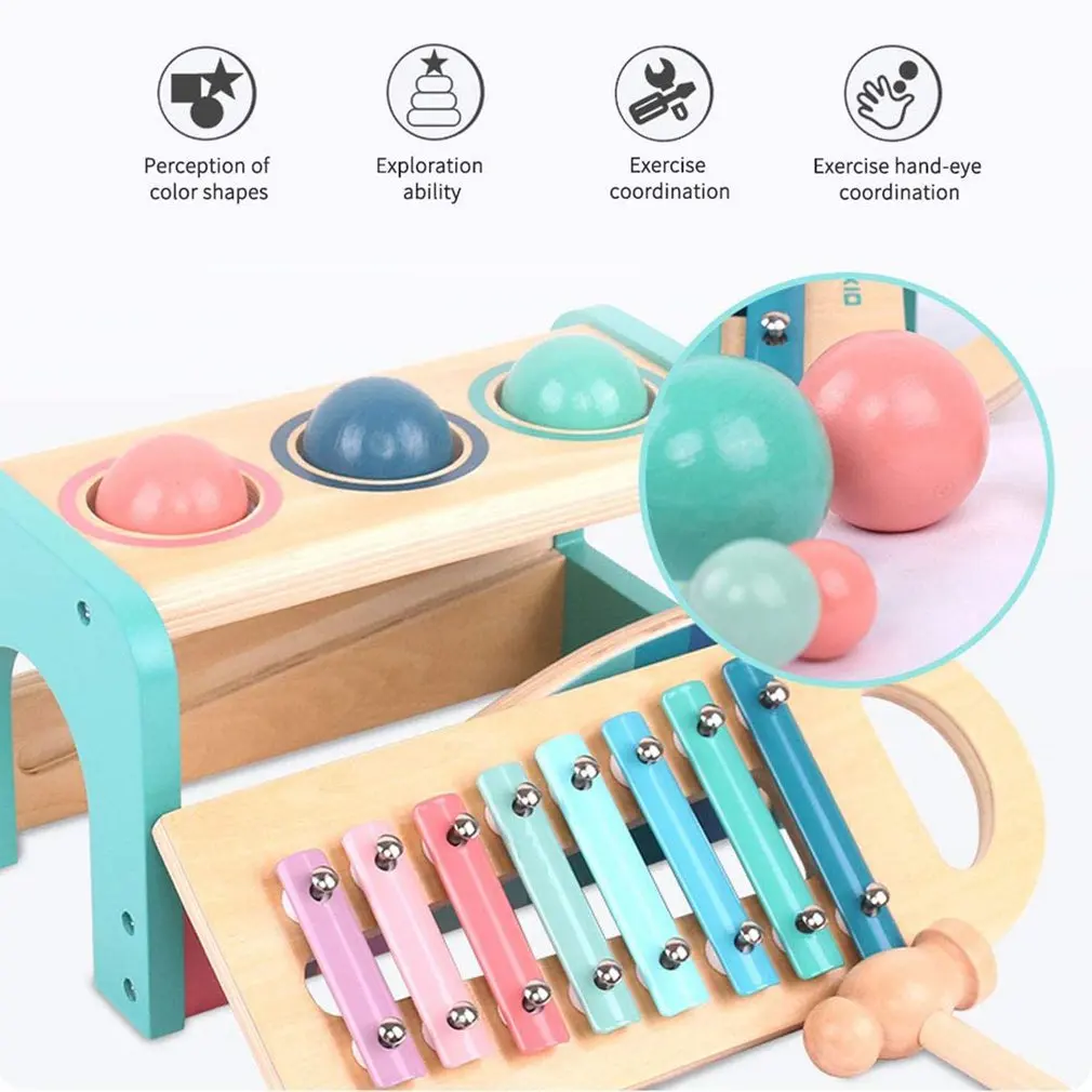 

New Montessori Toy Music Toy Wooden Pounding Slide Xylophone And Hammer Musical Early Educational Toy Gift For Kids Toddlers