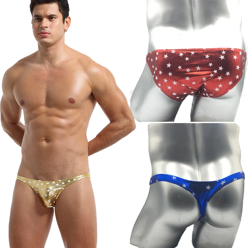 

Men's Briefs Sexy Printed Leather Gay Underwear Men Low Waist G-Strings&Thongs Panties Jockstrap U Convex Erotic Underpants