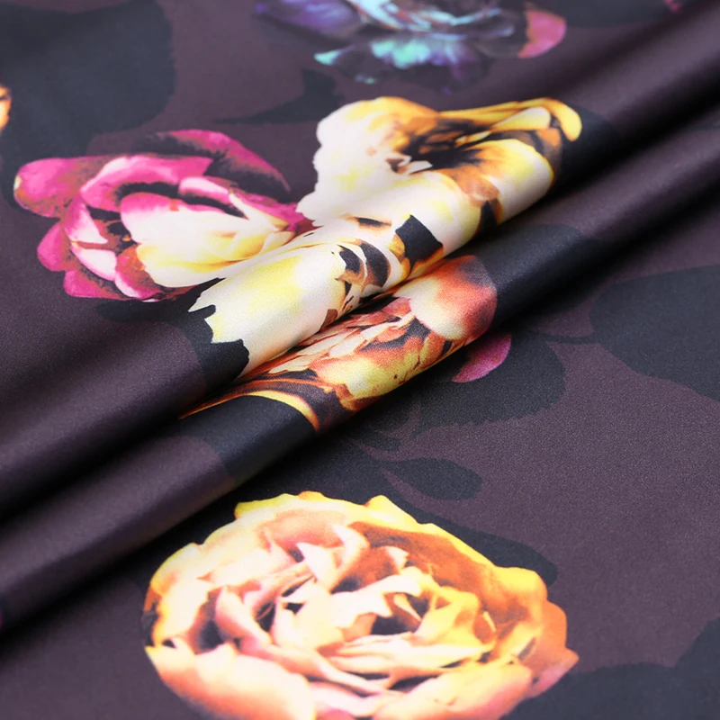108CM Wide 19MM 93% Silk & 7% Spandex Huge Floral Print Stretch Satin Fabric for Dress Cheongsam Shirt Jacket B199 | Дом и сад