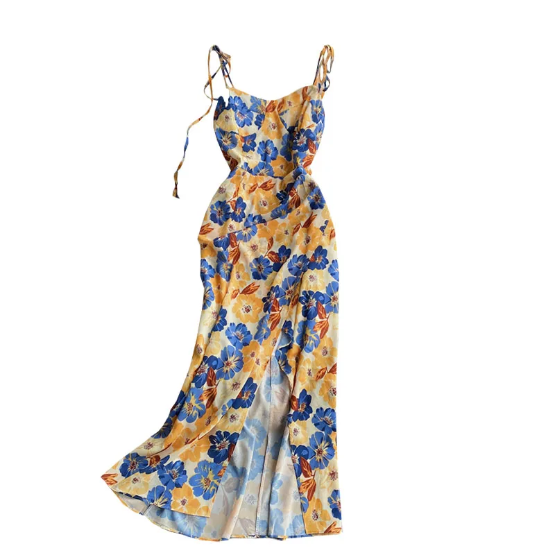 

Guilantu Summer Spaghetti Strap Asymmetrical Long Dress Sleeveless Backless Bohemian Beach Dresses Sexy Club Party Robe Longue