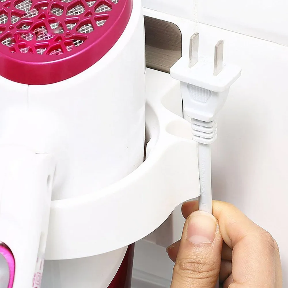 multifunction bathroom storage hair dryer holder shower organizer self adhesive wall mounted plastic shelf shampoo straightener free global shipping