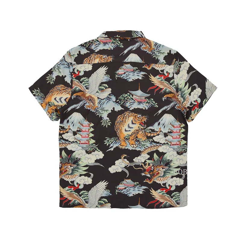 

Мужская винтажная гавайская рубашка Dong, темно-синяя гавайская рубашка с цветочным рисунком, с изображением дракона, тигра, орла, Гавайского ...