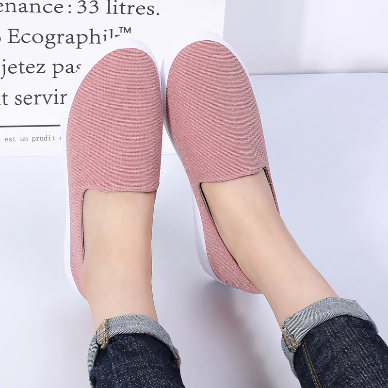 Женские холщовые кроссовки без шнуровки сверхлегкие лоферы на плоской подошве