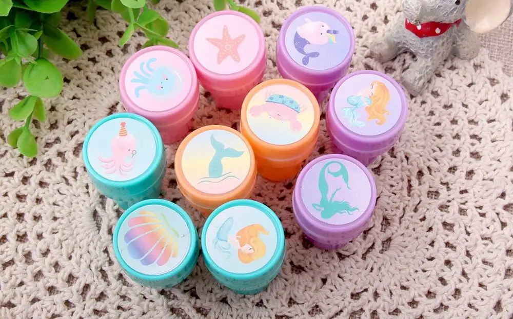 

10pcs/Set Children Toy Stamps Cartoon Unicorn Flamingos Mermaid Stamper DIY Cartoon Toys