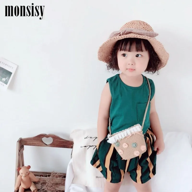 Monsisy пляжная сумка для девочек 2020 соломенная Детский кошелек на плечо летняя