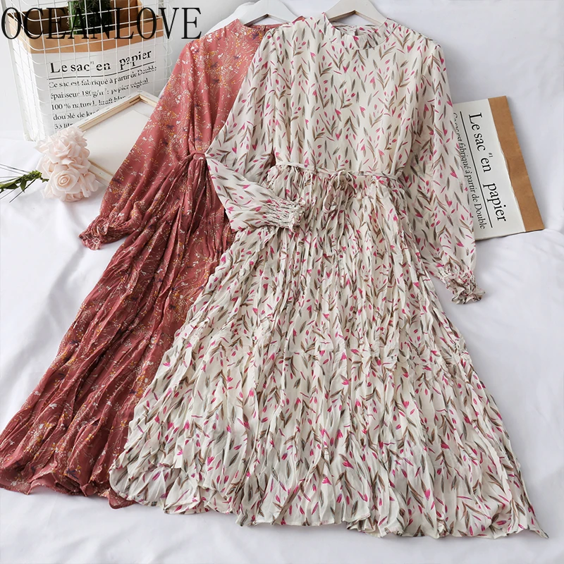 Элегантное шифоновое ретро платье с цветочным принтом и шнуровкой в Корейском