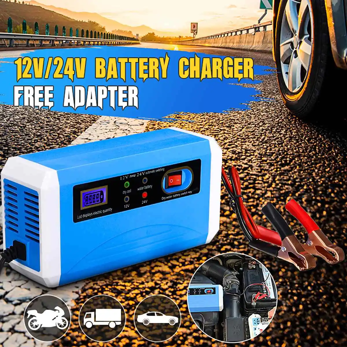 12/24V 10A ЖК-дисплей Digitals Дисплей портативный автомобильный аккумулятор Зарядное устройство полномочия питания зарядное устройство для свинцово-кислотных Батарея для мотоциклетные ботфорты VoltageProtect