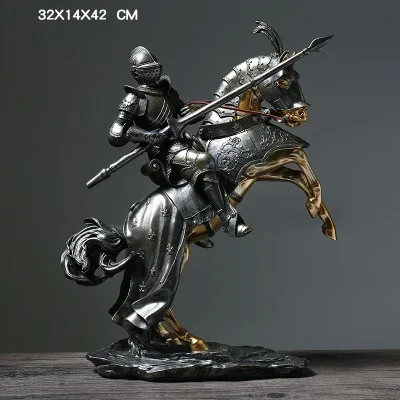 Multi-Colored Nordic Retro Riding Warrior Art Sculpture Abstract Horse Figurine Resin Art&Craft Home Decoration Opening Gift R2618 - Color: Multi-Colored