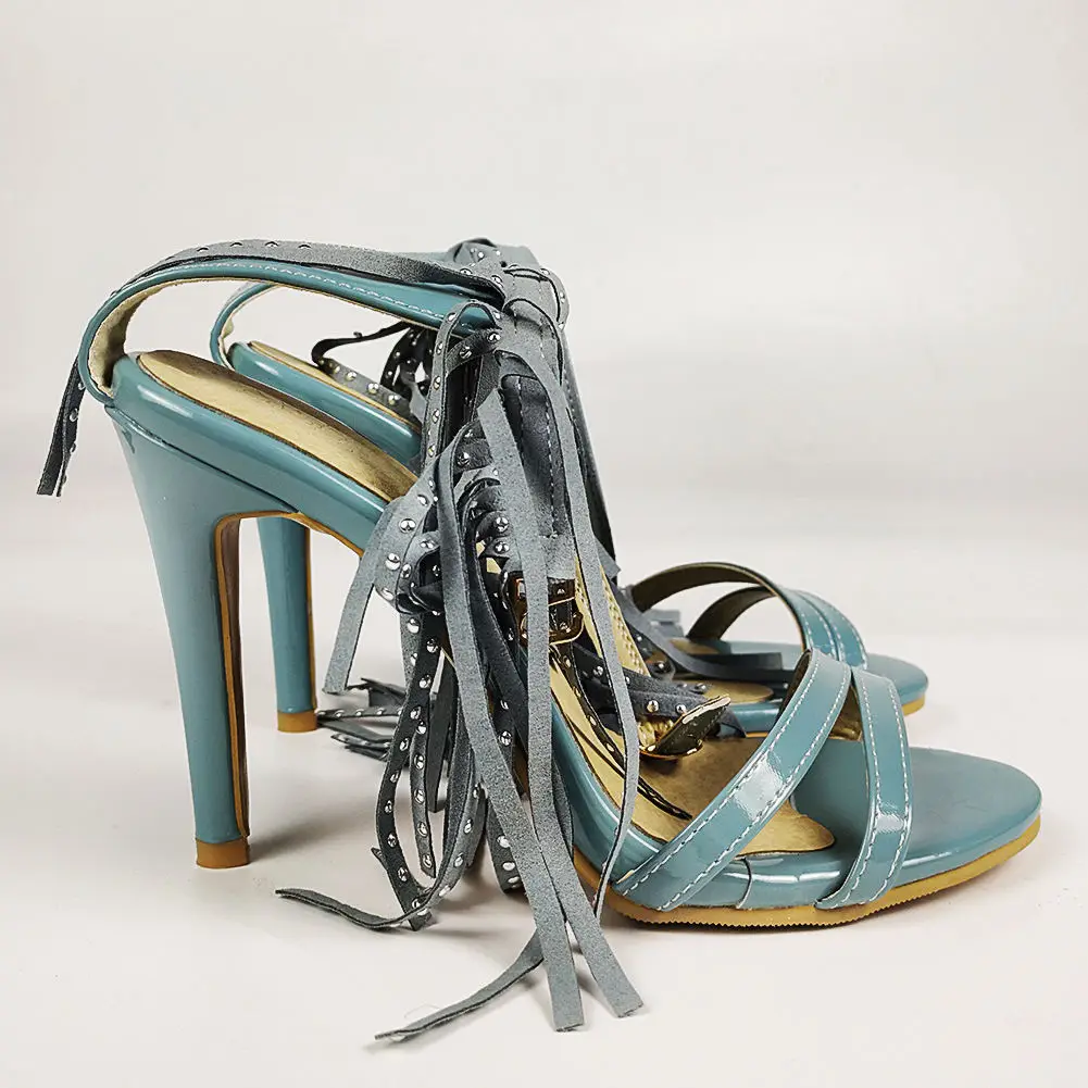 

Large Size 33-50 Female Sexy Fringe Summer Sandals Open Toe Solid Buckle High Heels Party Sandals Women Clubwear Shoes Woman