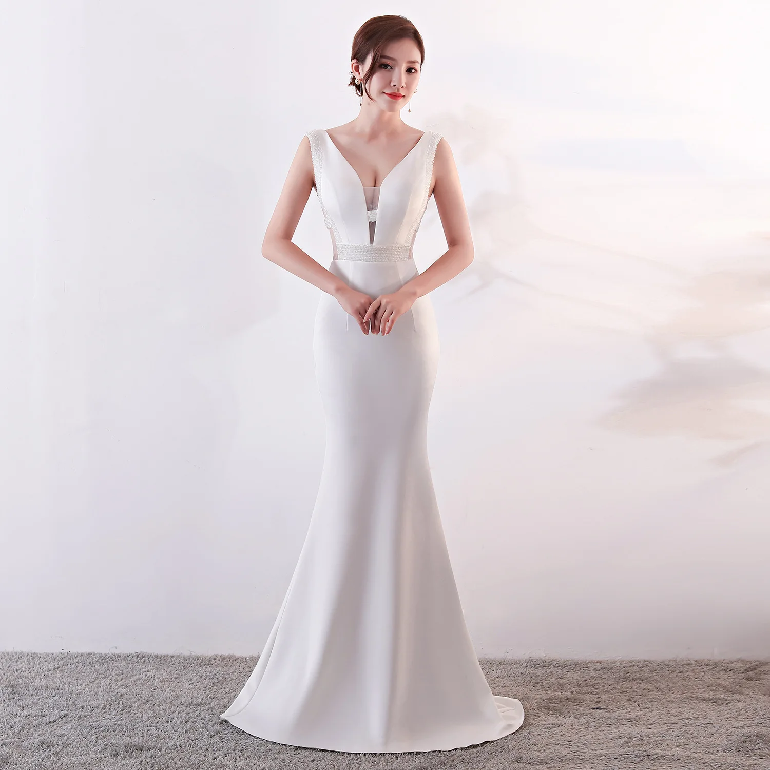 

Floral Sequined V Neck Sleeveless Mermaid Dress Elegant Party Evening Dresses Luxury Women Sexy Formal Gowns Nightclub Vestidos