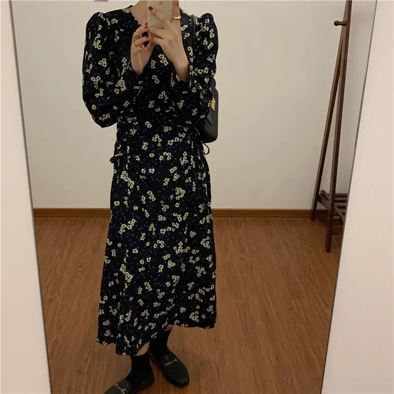 

HziriP 2021 New Basic Elegance Party Dresses Sexy Feminine Elegant Gentle Vintage Print Long Sleeve Maxi Dress Women Vestidos
