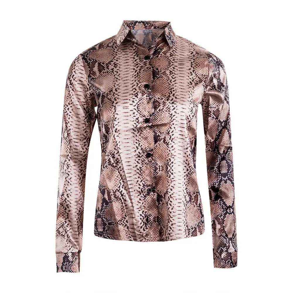 Женская летняя шифоновая блузка с длинным рукавом со змеиным принтом