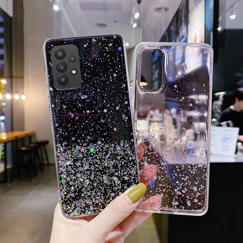Bling Star Diamond Glitter Phone Case On For Samsung Galaxy A32 4G A52 A72 A42 A12 5G A02 A02S A01 M01 Core Soft Tpu Back Cover