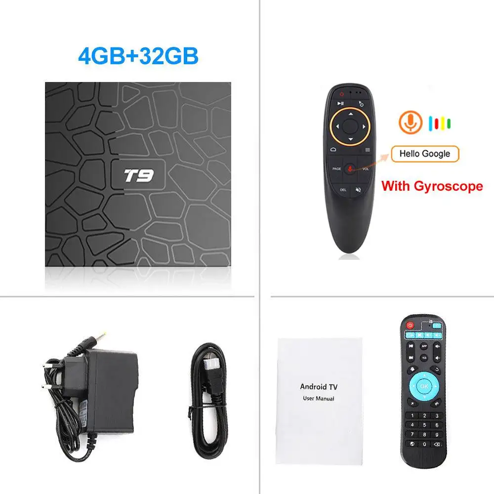 Новейший 4 ГБ ОЗУ 64 Гб ПЗУ Android 9,0 ТВ приставка T9 RK3318 четырехъядерный USB 3,0 4K телеприставка 2,4G/5G двойной wifi 2G16G Смарт медиаплеер - Цвет: 4G32G G10
