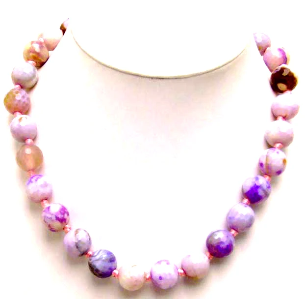 Колье женское из натурального агата с круглым граненым камнем 11-12 мм 18 дюймов