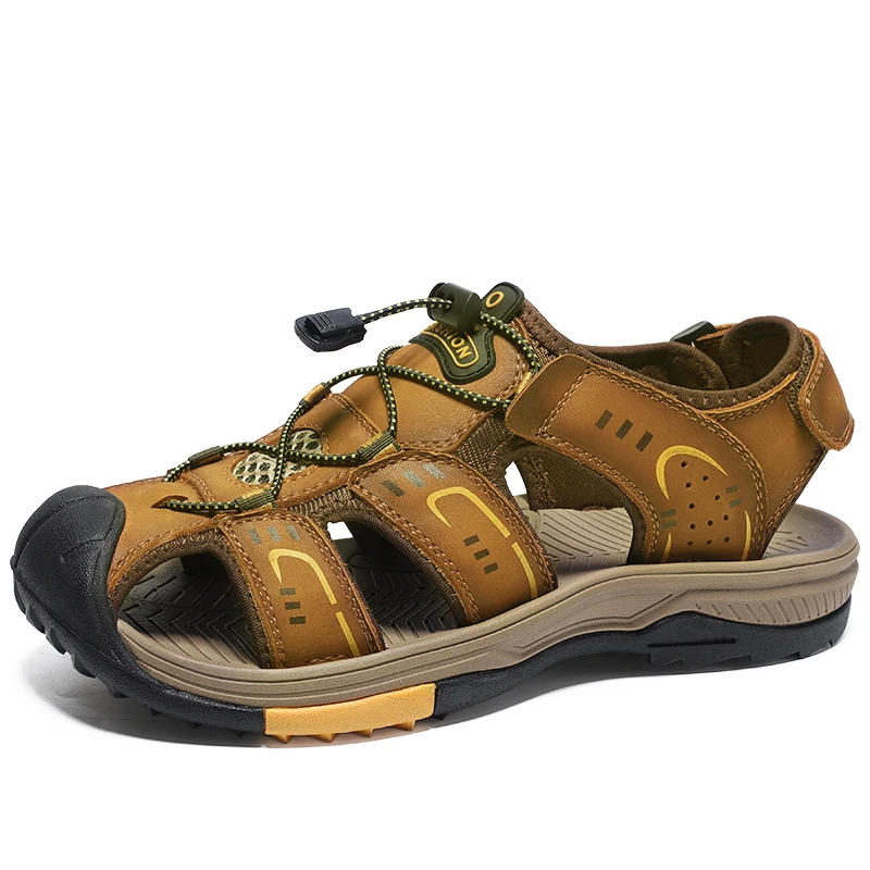 

Luxury Genuine Leather Men Sandals for Men Summer High Quality Cowhide Beach Male Slippers Beach Walking Men's Shoes Big Size 46