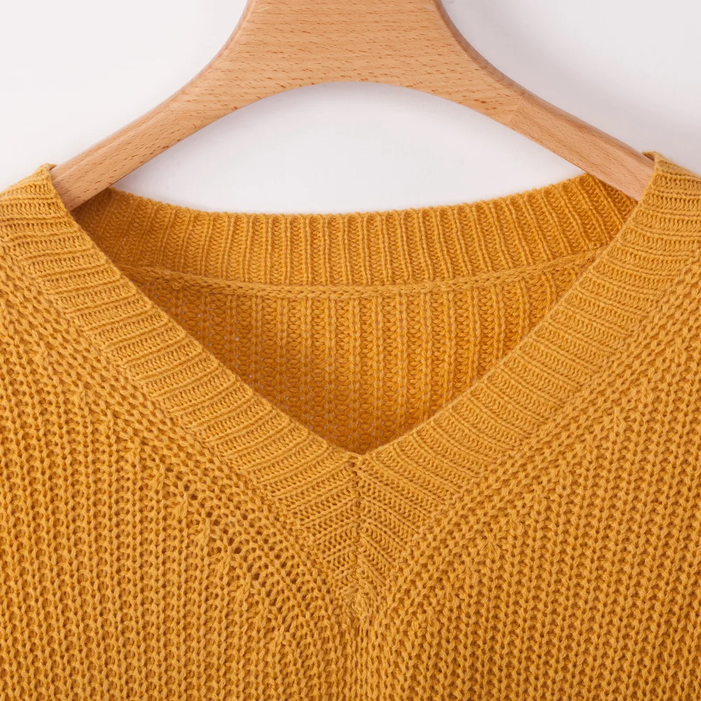 2019 New Fall and Winter Sweater Fashion Three Color V-collar Stitching Knit Sweaters Women's Clothing Full Sleeve Pure | Женская