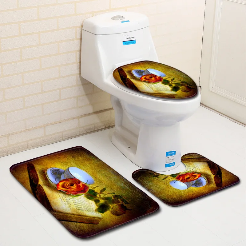 3 шт./компл. коврик для ванной с розами нескользящий унитаза накидки сиденья