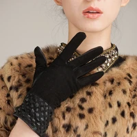 women genuine sheepskin leather mesh gloves winter warm classic fluff soft female mittens high quality s2148