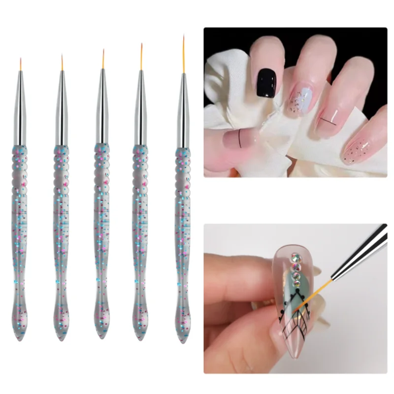 

5pcs Nail Art Brush Liner Acrylic French Stripe Nail Gel Brush 3D Manicure Liner Painting Pen