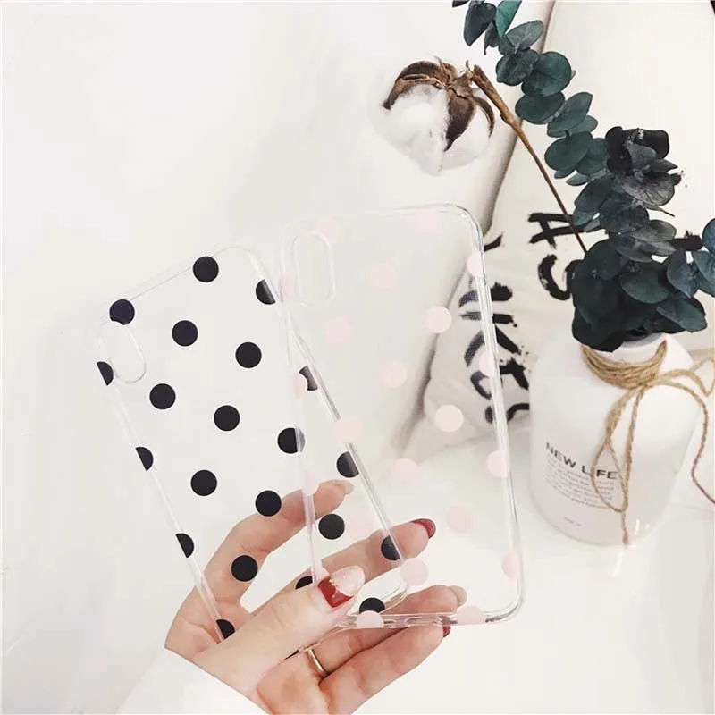 Kowkaka Clear Cute Wave Point  Phone Case For iPhone 13 12 11 Pro Max 5 5s SE 6 6s 7 8 Plus X XR XS Max Love Heart Fundas Shell