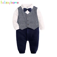 spring fall newborn outfit baby costume toddler boy clothes fashion plaid gentleman bow cotton jumpsuit infant rompers bc2139