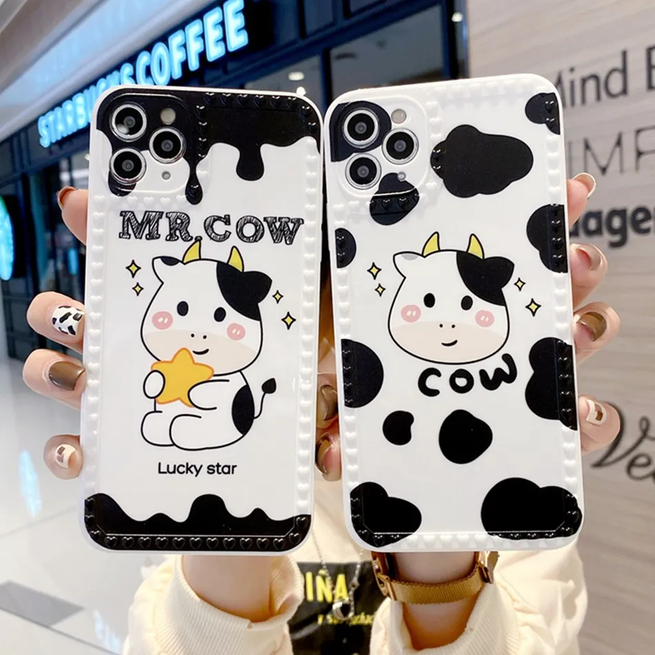 Чехол для телефона IPhone 11 12 Pro Max силиконовый защитный чехол с мультяшными коровами