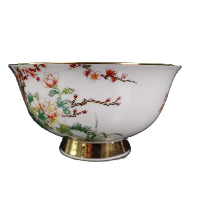 

Chinese Old Porcelain Gold Painting Pink Flower And Bird Pattern Bowl
