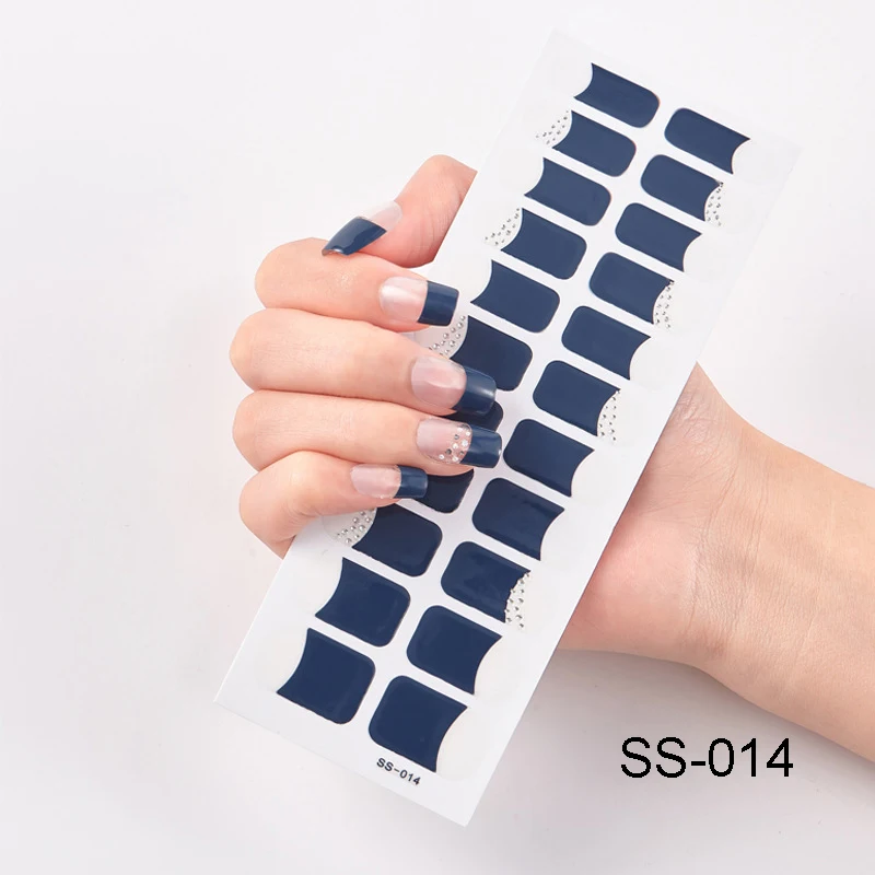 SS-014 22 Типсы 3D блестящие наклейки для ногтей Качество Водонепроницаемый клей полное покрытие лак для ногтей Обертывания Маникюр DIY Дизайн ногтей украшения - Цвет: SS-014