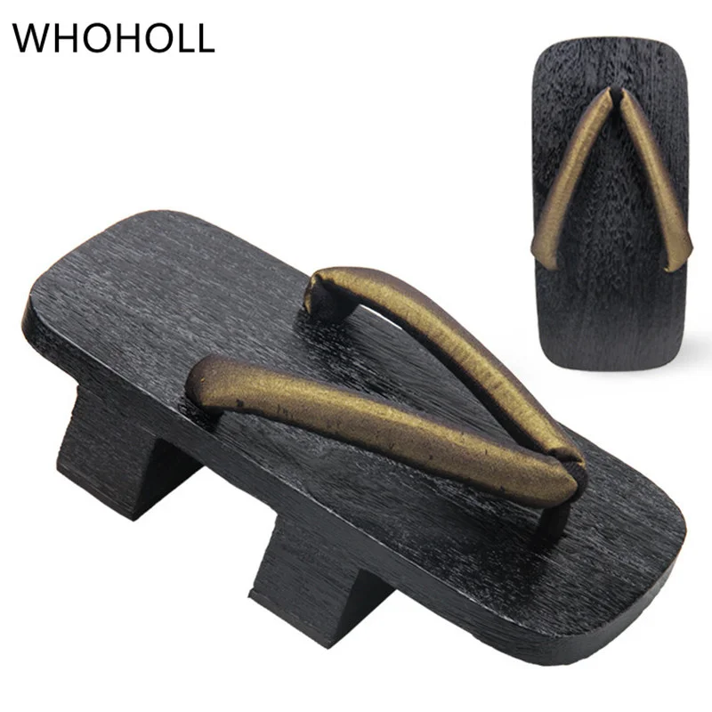 WHOHOLL Men Women slippers Sandals Wooden Japanese Geta Anime Cosplay Costumes Shoes Black Geta Flip-flops Two-teeth Platform