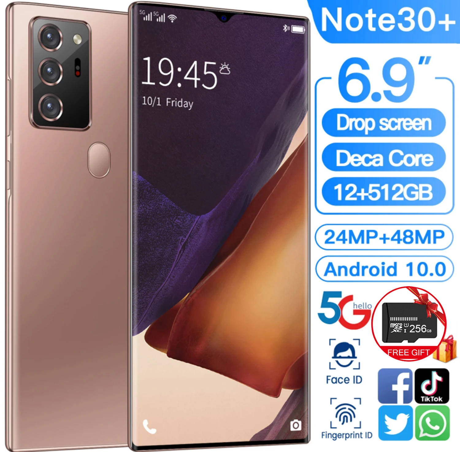 

Galaxy Note30 смартфон, 12 Гб + 512 ГБ, 6,9 дюйма, MTK6889, 6000 мАч, Type-C, Android, GPS