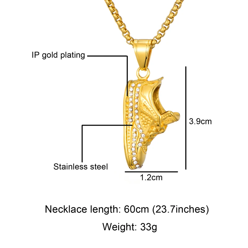 US7 Bling туфли со стразами в форме кулона & ожерелья Золото Цвет 316L из нержавеющей