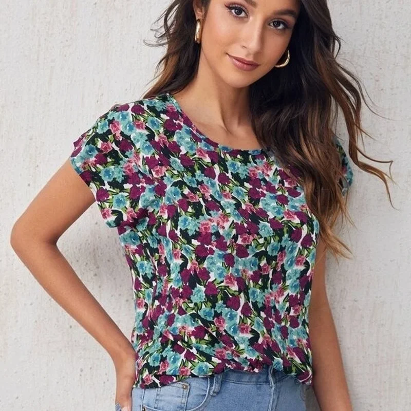 Блузка женская с цветочным принтом повседневный Свободный Топ в стиле бохо