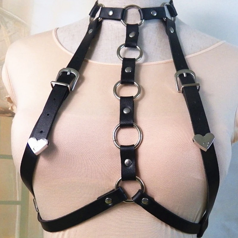 

PU Leather Sexy Harness Choker Bra Garter Belts Woman Lingerie Body Bondage Caged Bralette Strap Punk Goth Chest Sculpting Belts