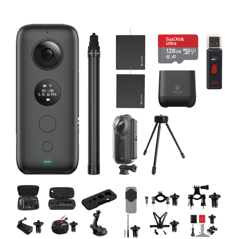 Insta360 ONE X 5,7 K VR 360 панорамная экшн-камера для iPhone и Android Insta 360 зарядное устройство для батареи Чехол для селфи - Цвет: Bundle 7