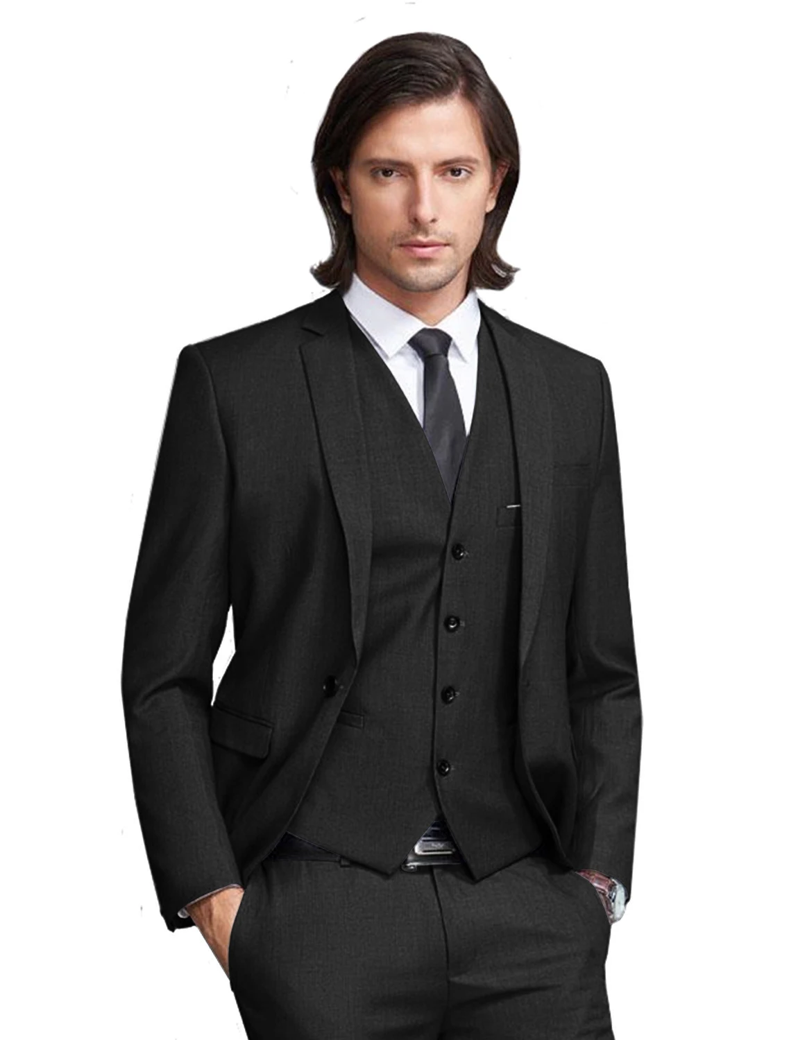 

Мужской облегающий костюм из 3 предметов, Блейзер, брюки, жилет, смокинг на одной пуговице, с вырезом на воротнике