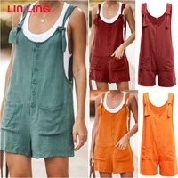 linling vintage women romper summer loose sexy sleeveless strap jumpsuit wide leg linen bodysuit female casual trousers overalls