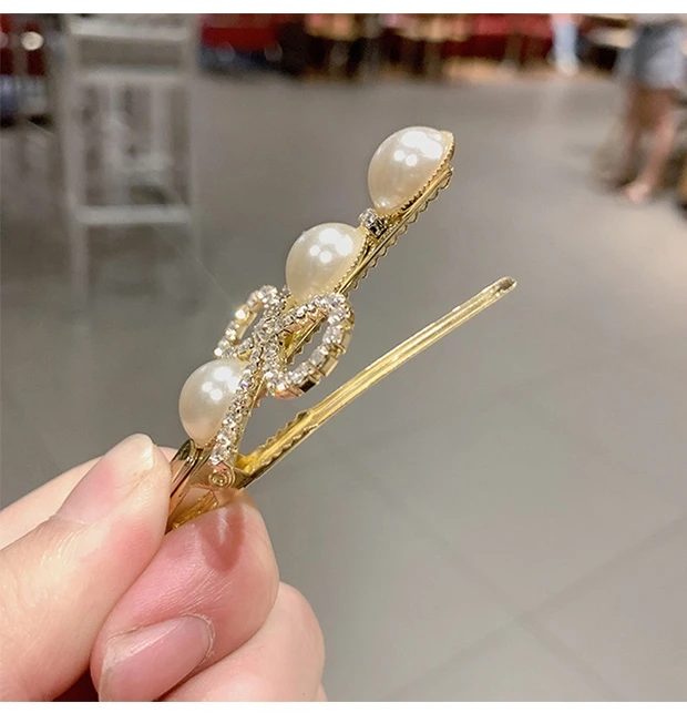 

2021 Popular Korean Style New Goddess Pearl Bow Diamond Hair Clip Women's Team Side Clip Duckbill Clip Hair Accessories