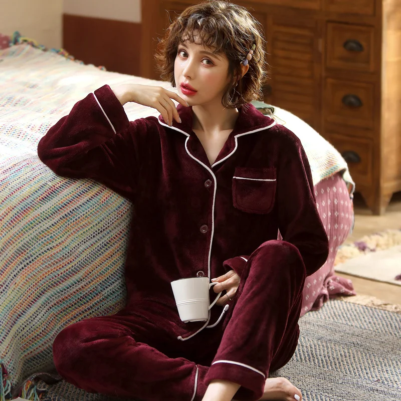 

Strawberry Women Winter Coral fleece Pajamas set Warm Couple Long-sleeved Sleepwear Pijama Flower Homme Nightwear Pyjamas MSJ07